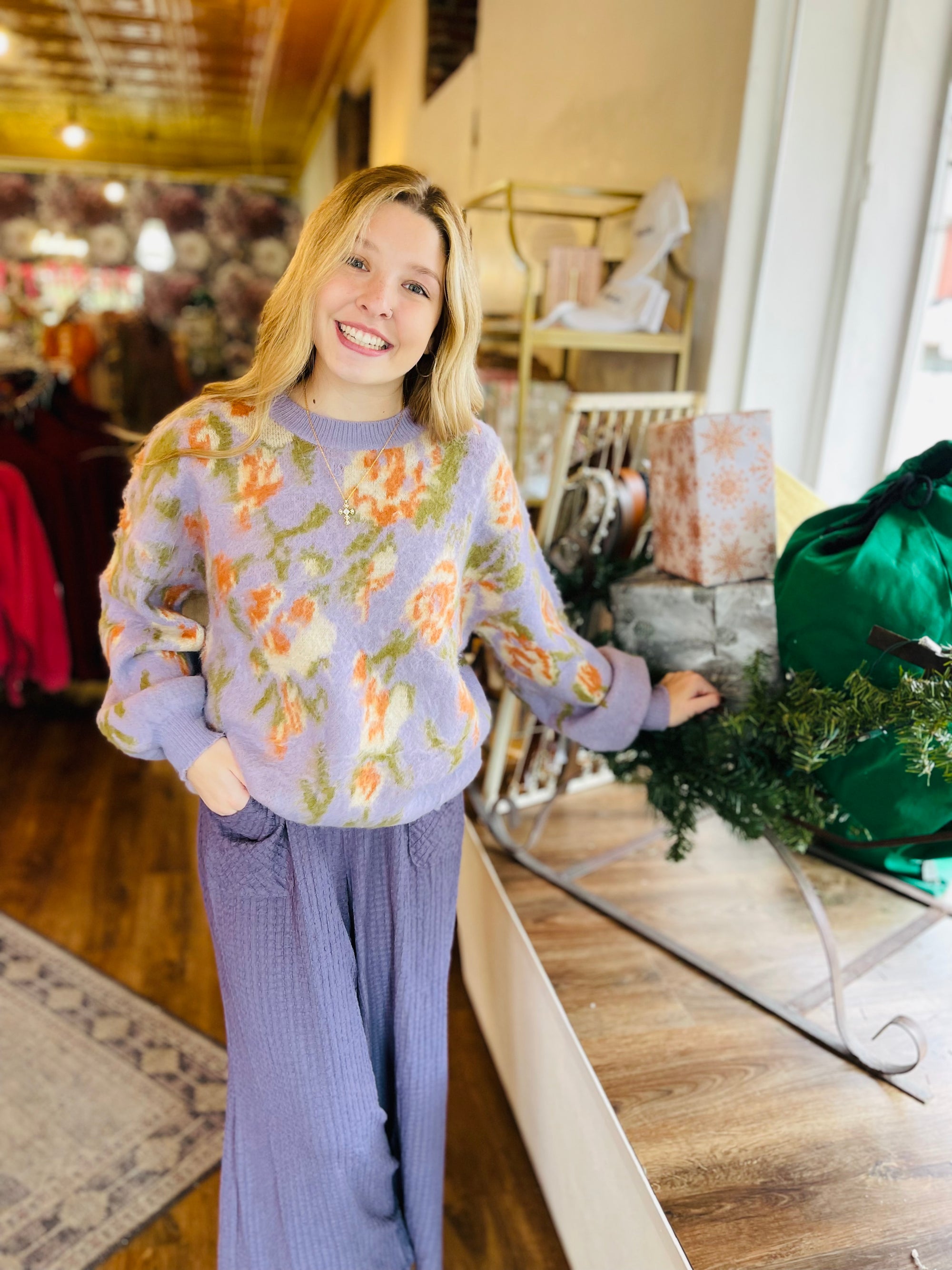 Lilac Floral Brushed Sweater