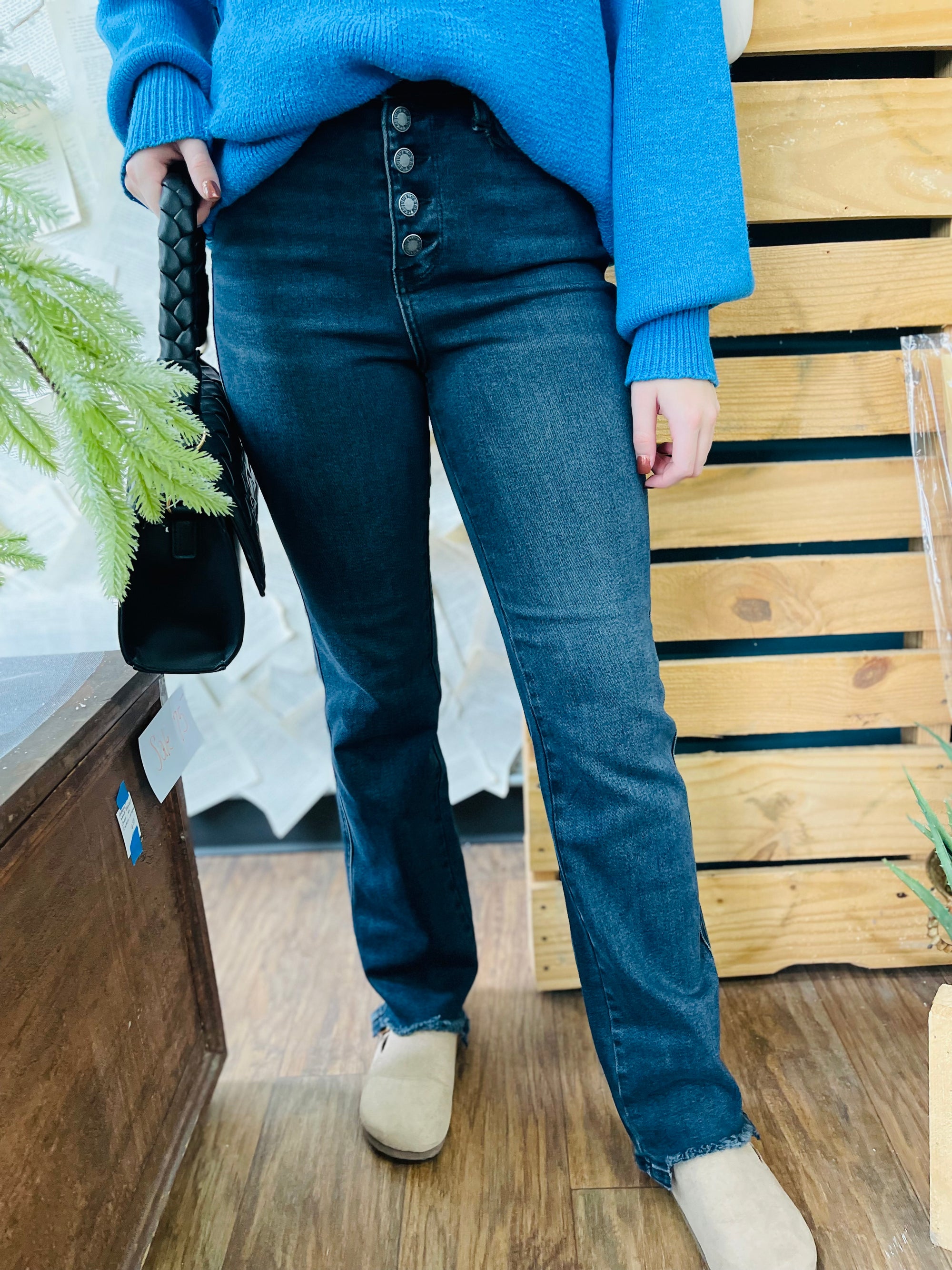 Judy Blue Dark Button Fly Straight Leg Denim