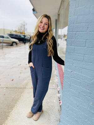 Denim Blue Ribbed Jumpsuit