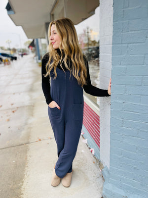 Denim Blue Ribbed Jumpsuit