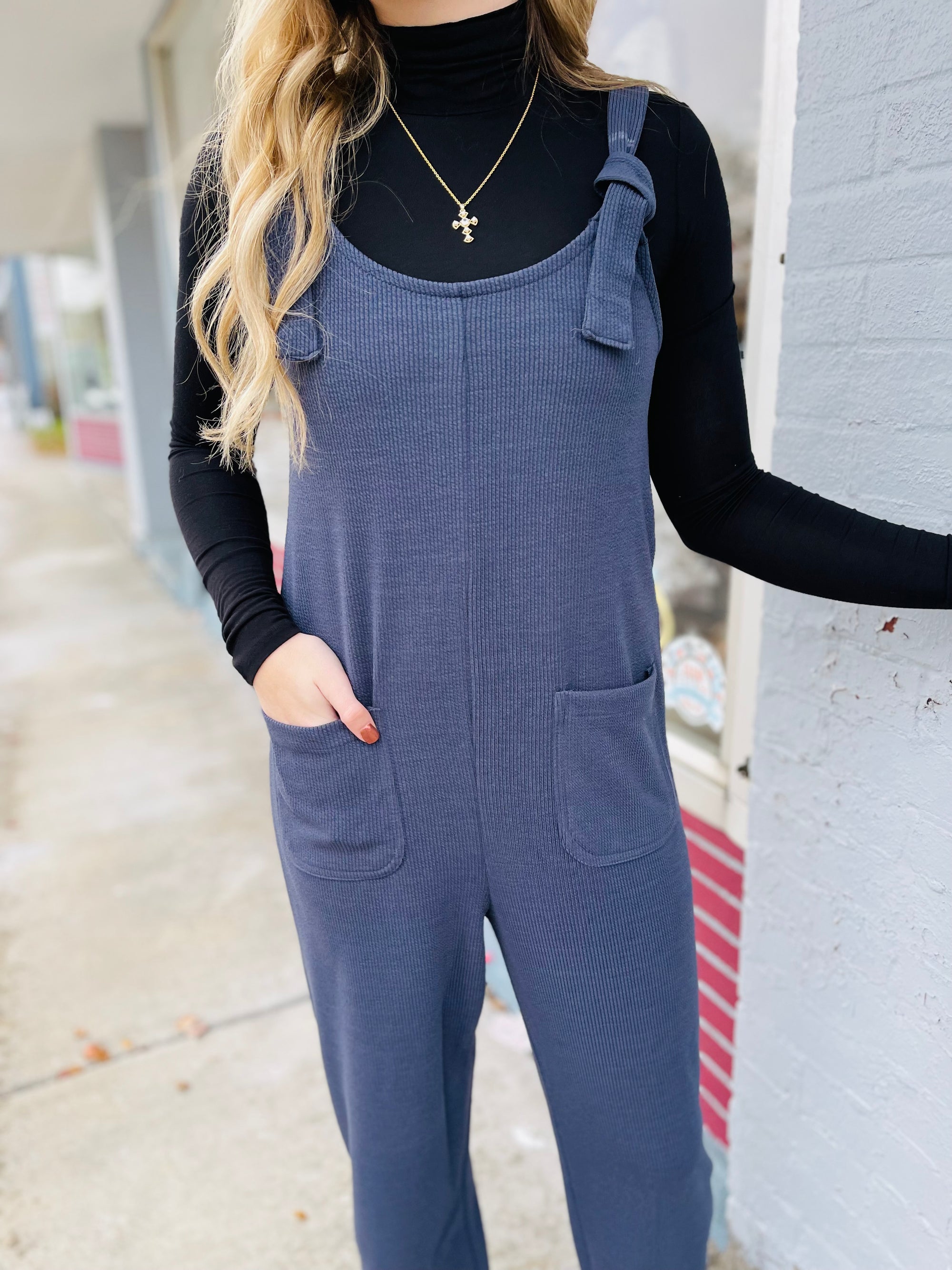 Denim Blue Ribbed Jumpsuit