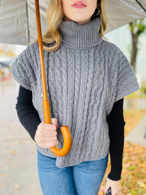 Gray Cableknit Short Sleeve Turtleneck