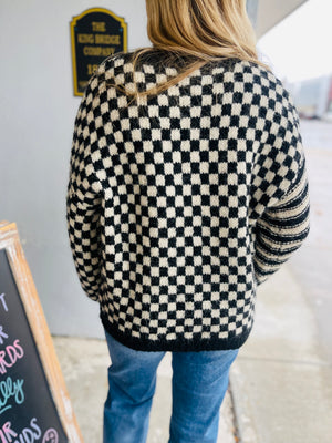 Black Checkered Stripe Colorblock Sweater