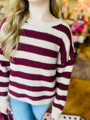 Burgundy Stripe Relaxed Knit Sweater