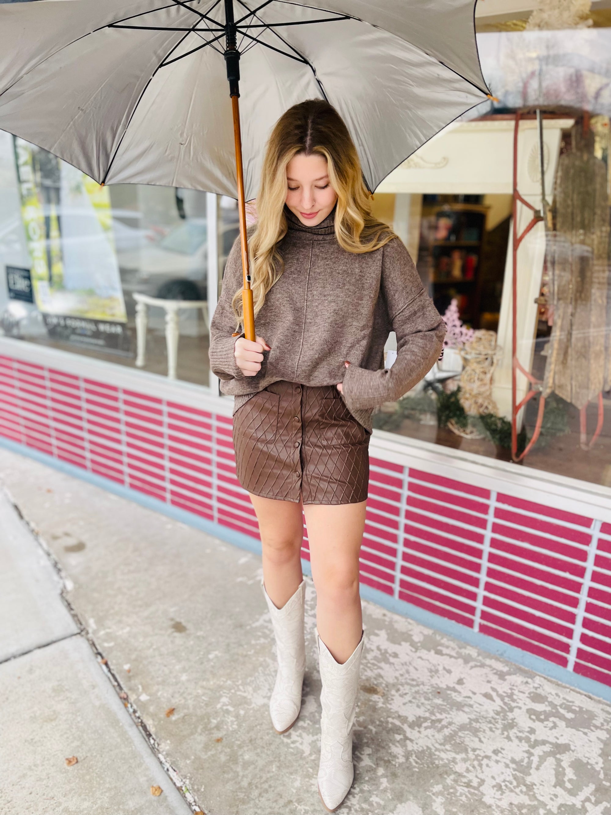 Mocha Turtleneck Front Seam Sweater