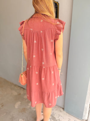 Rose Tiered Baby Doll Dress w. Bow Embroidered