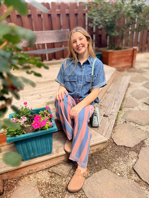 Blue + Pink Stripe Peace Patch Pants