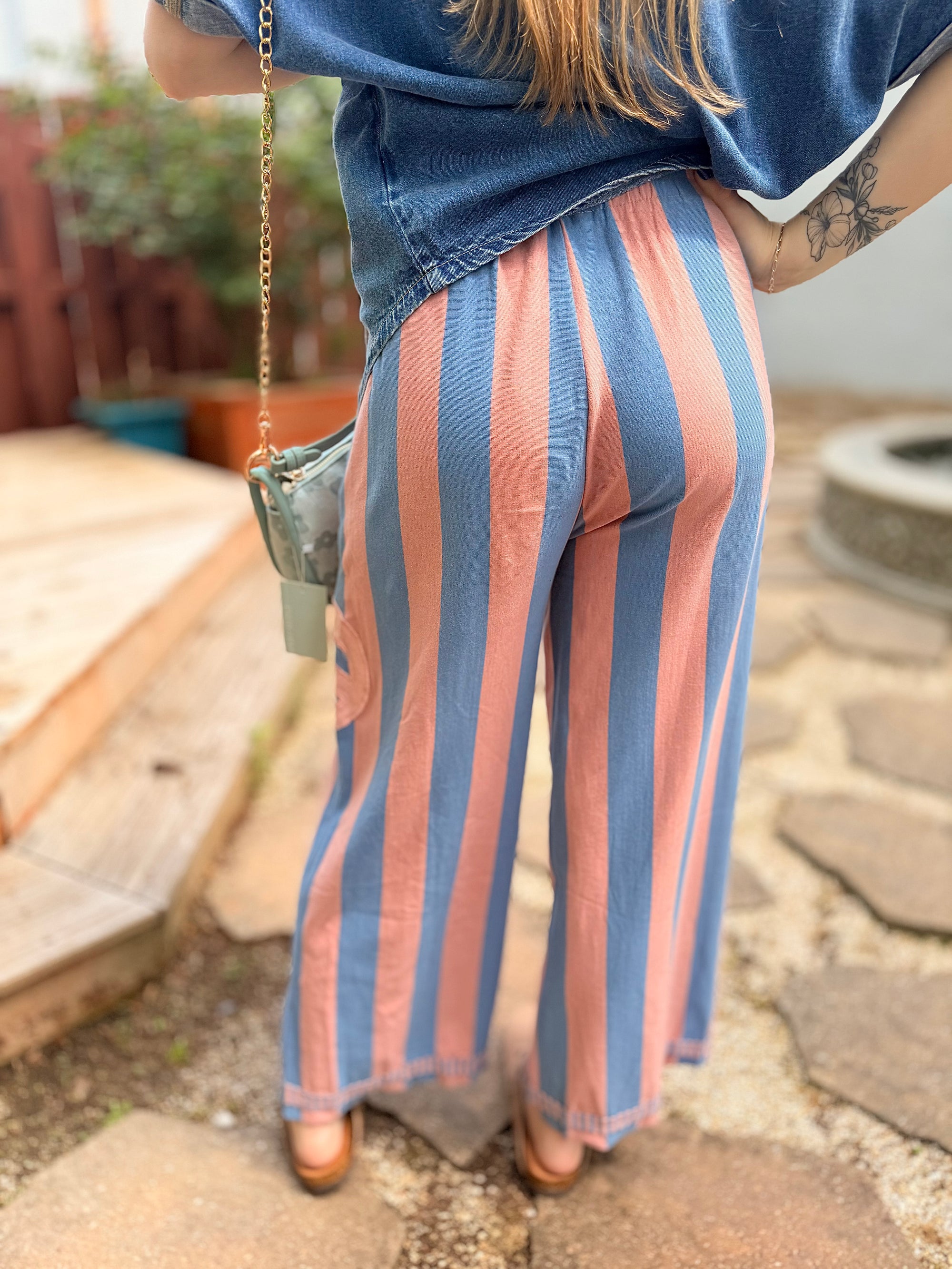 Blue + Pink Stripe Peace Patch Pants