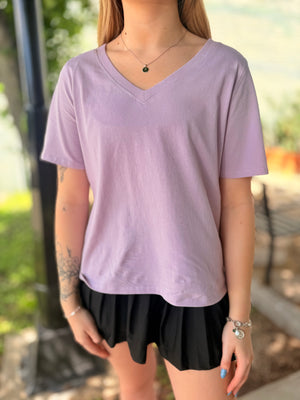 Mono B Lavender V-Neck Cotton T-Shirt