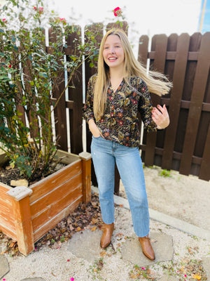 Olive Vintage Floral Blouse