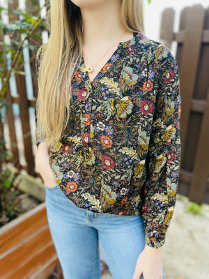 Olive Vintage Floral Blouse