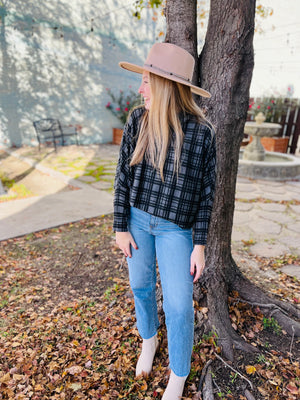 Charcoal Plaid Cowl Neck Tunic