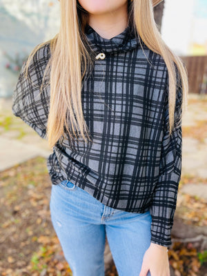 Charcoal Plaid Cowl Neck Tunic