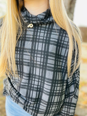 Charcoal Plaid Cowl Neck Tunic