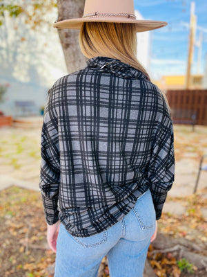 Charcoal Plaid Cowl Neck Tunic