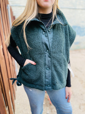 Jungle Green Oversized Sherpa Vest w/ Ties