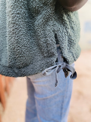 Jungle Green Oversized Sherpa Vest w/ Ties