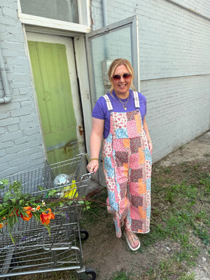 Easel Cream Floral Patchwork Overalls