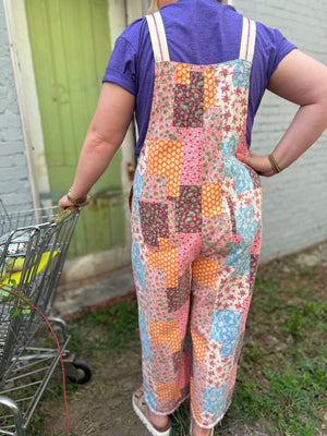 Easel Cream Floral Patchwork Overalls