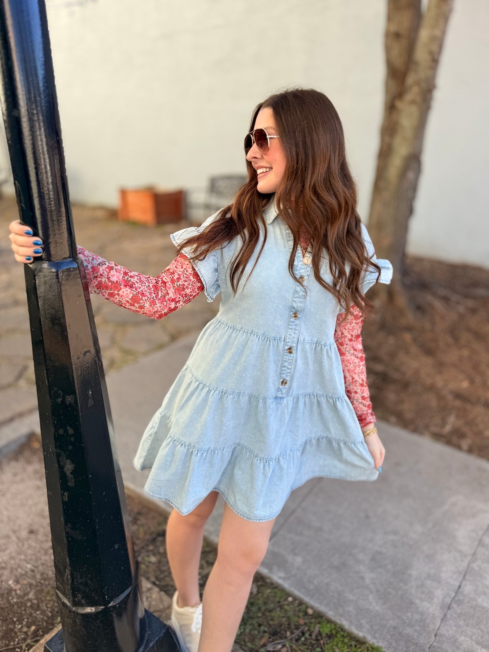 Light Mineral Washed Tiered Mini Dress