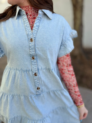 Light Mineral Washed Tiered Mini Dress