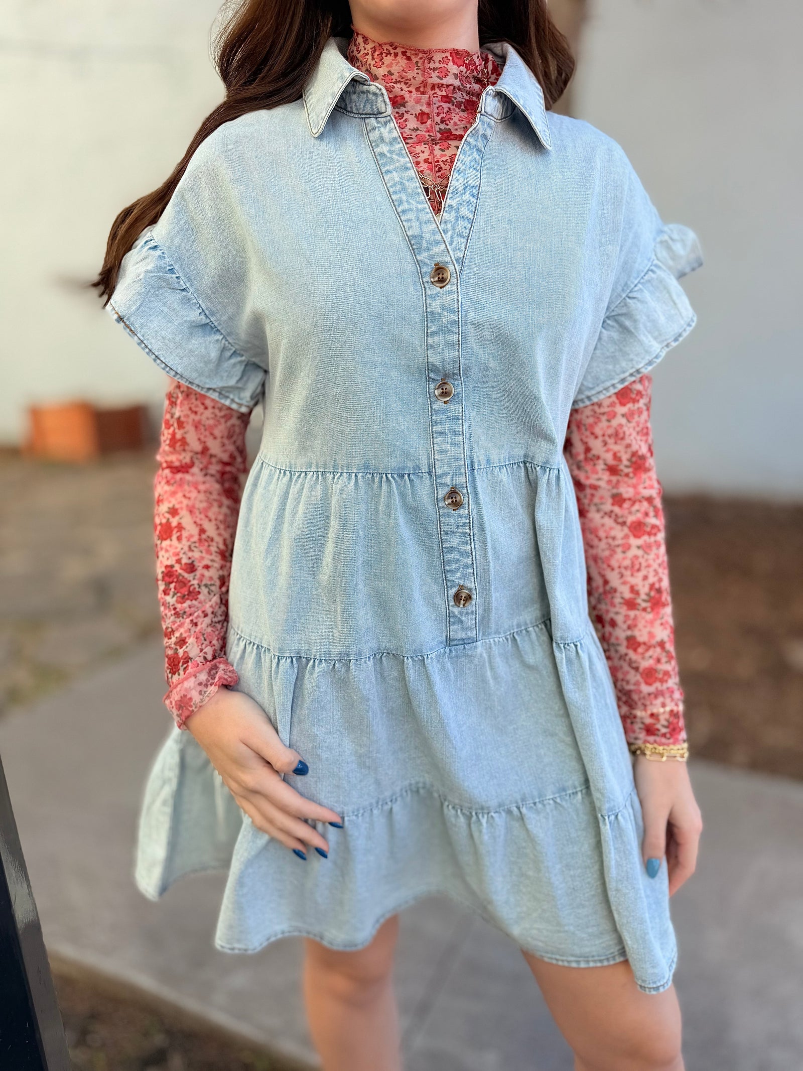 Light Mineral Washed Tiered Mini Dress