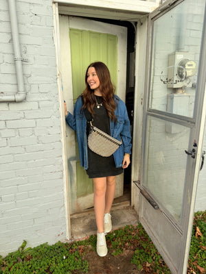 Black Mineral Wash Terry Knit Mini Dress