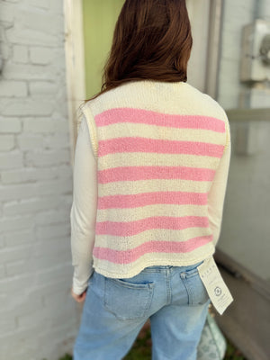 Pink Striped Knit Gold Button Vest