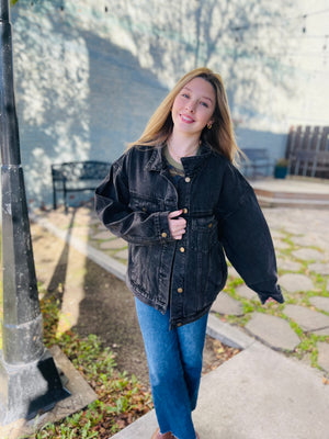 Charcoal Boxy Cut Denim Jacket