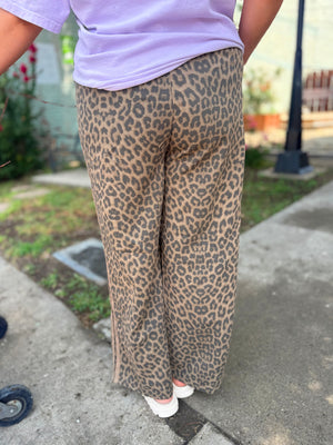 Very J Leopard Stripe Detail Pants