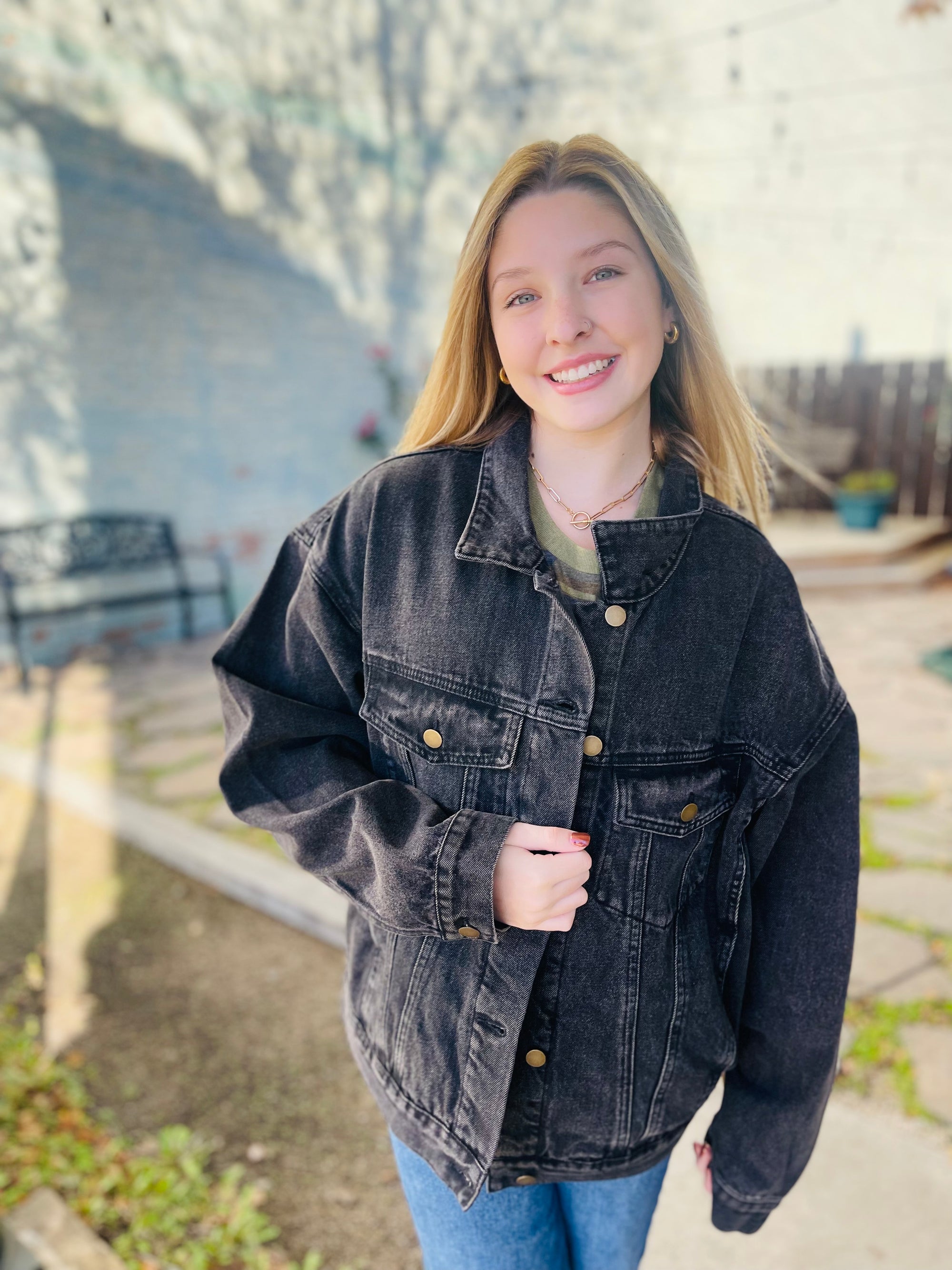 Charcoal Boxy Cut Denim Jacket