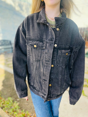 Charcoal Boxy Cut Denim Jacket