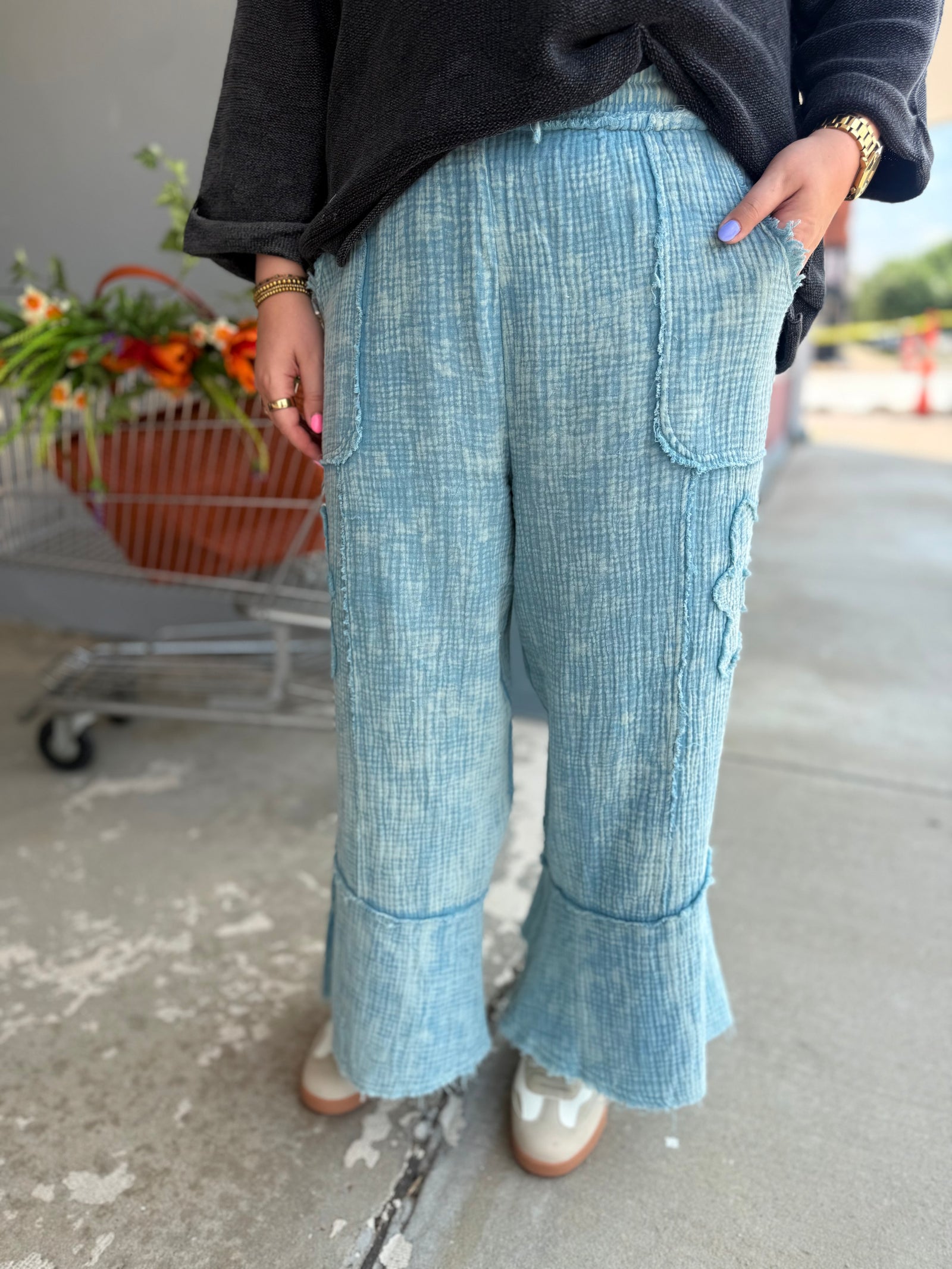 Sage + Fig Sunset Bloom Blue Gauze Pants