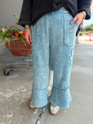 Sage + Fig Sunset Bloom Blue Gauze Pants