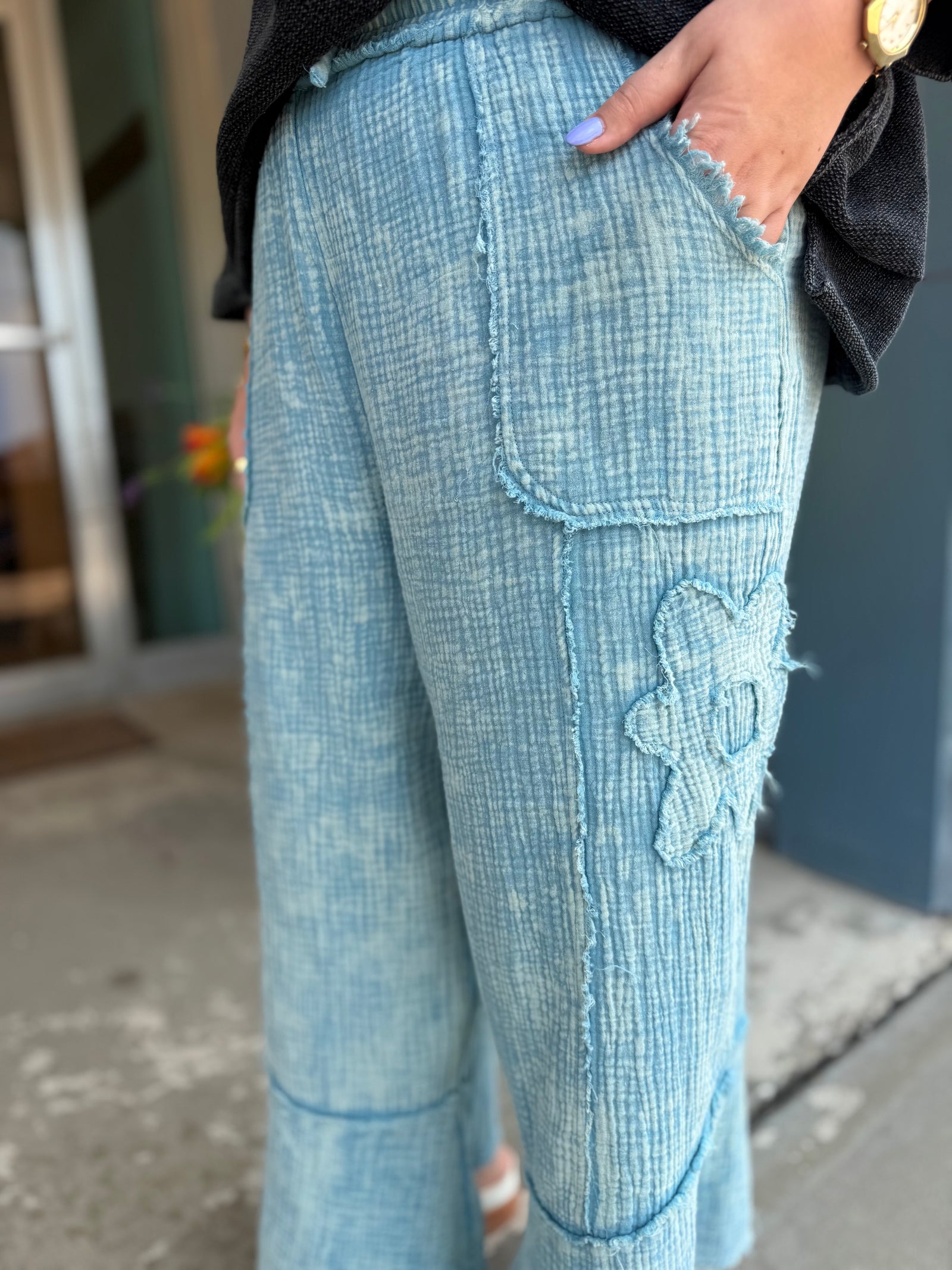 Sage + Fig Sunset Bloom Blue Gauze Pants