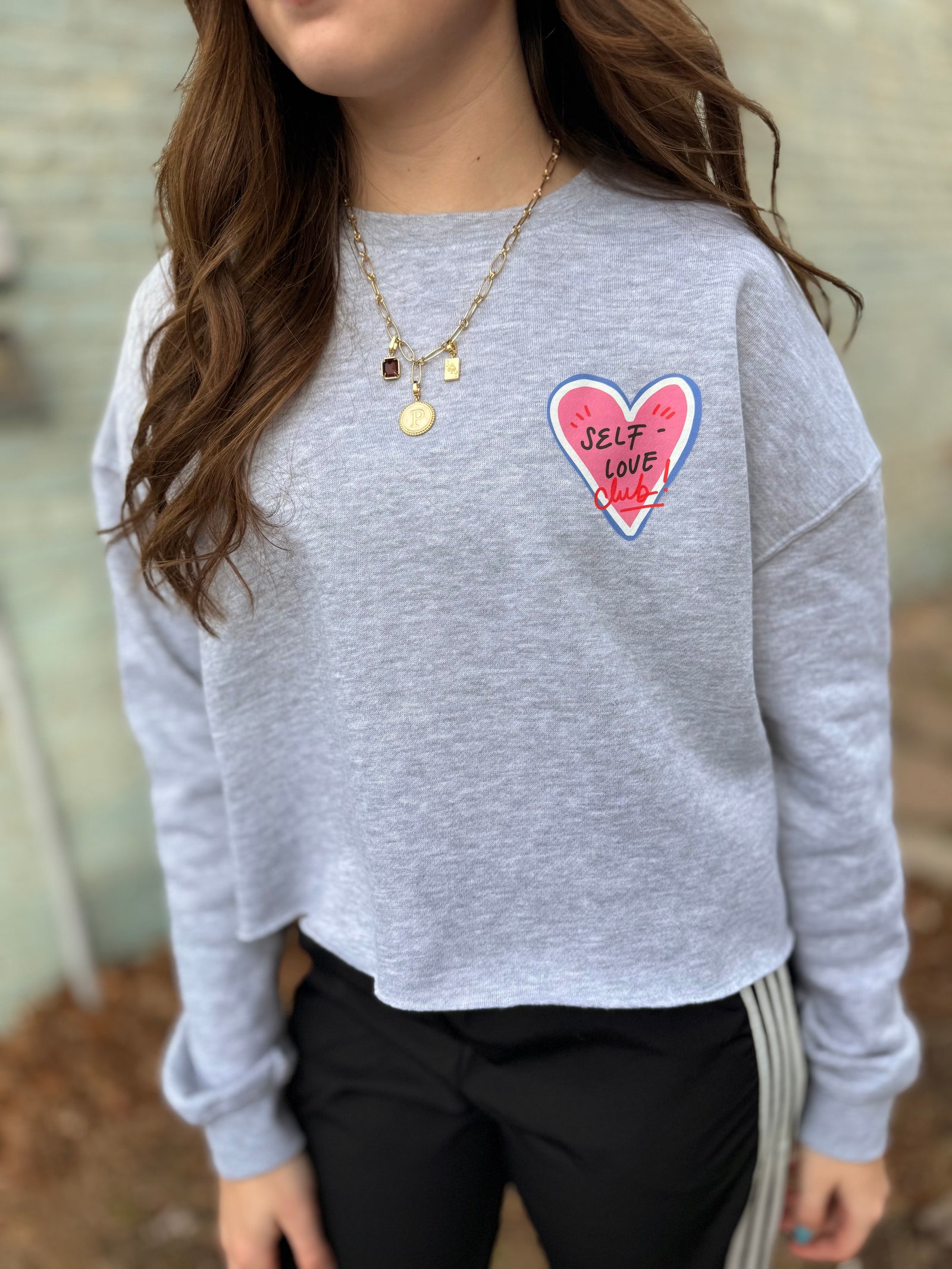 Self Love Gray Cropped Crewneck