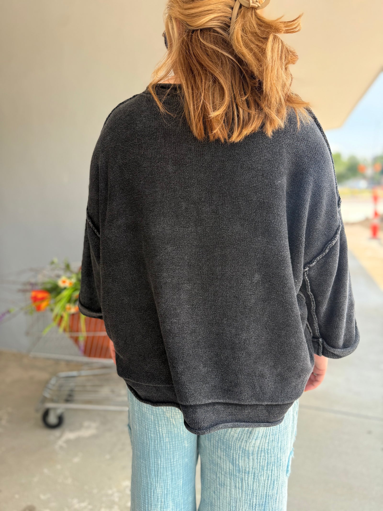 Blu Pepper Charcoal Inverted Seam Short Sleeve Sweatshirt