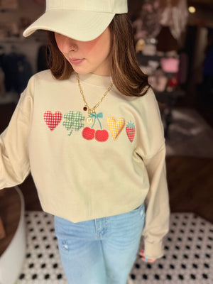 Faux Patch Heart Fruit Sand Crewneck