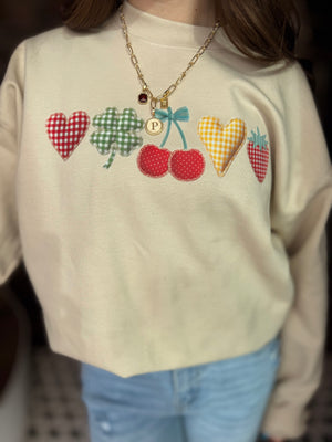Faux Patch Heart Fruit Sand Crewneck