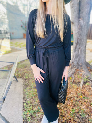 Black Off-the-Shoulder Lounge Jumpsuit