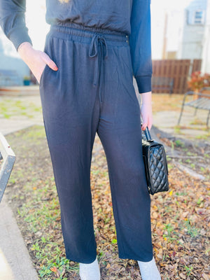 Black Off-the-Shoulder Lounge Jumpsuit