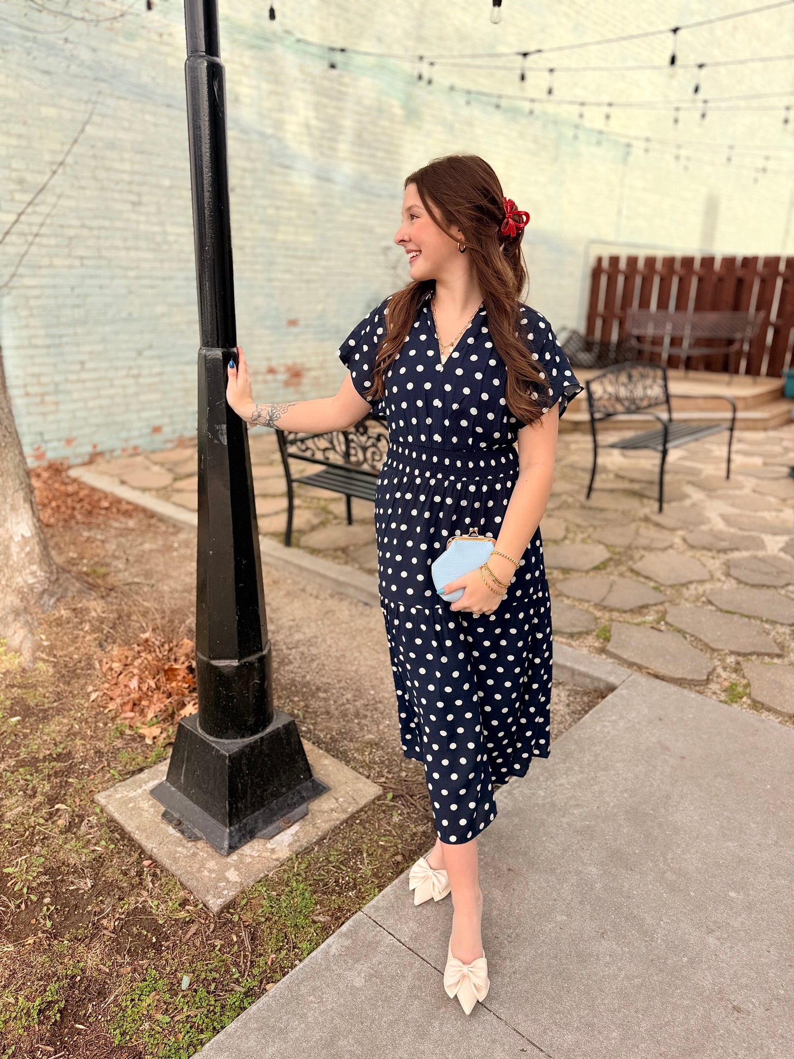 Navy Polka Dot Midi Dress