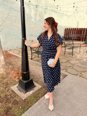 Navy Polka Dot Midi Dress