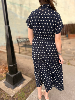 Navy Polka Dot Midi Dress