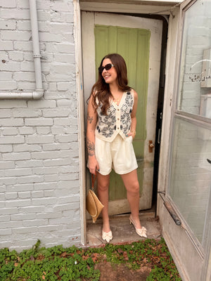 Cream High Waist Woven Shorts