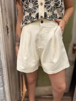 Cream High Waist Woven Shorts