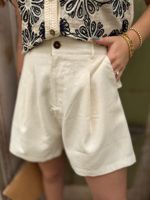 Cream High Waist Woven Shorts
