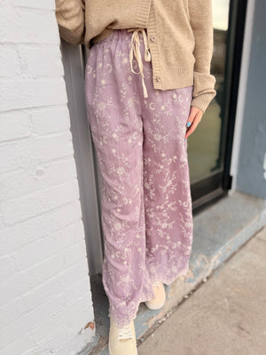 Lavender Embroidered Wide Leg Pants