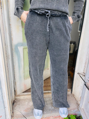 Black Mineral Wash Waffle Pants