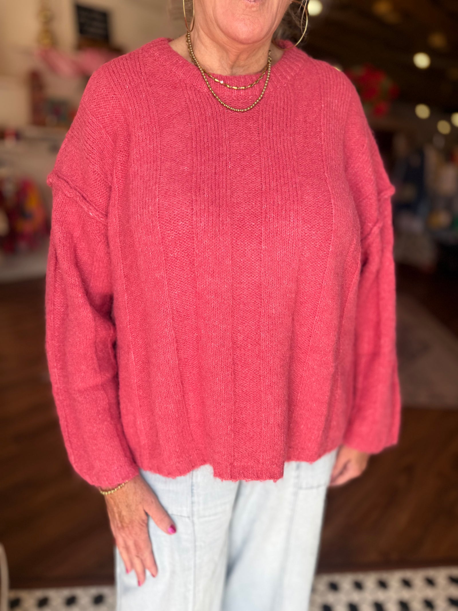 Easel Red Oversized Knit Sweater